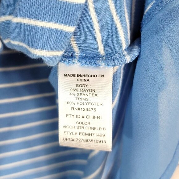 Ellen Tracy Company Stretchy Top Blue XXL White Stripe Cutout Sleeve Chiffon Hem - Picture 7 of 7